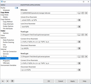 AllSync Profile Properties - Mount Drives - Encryption Applications